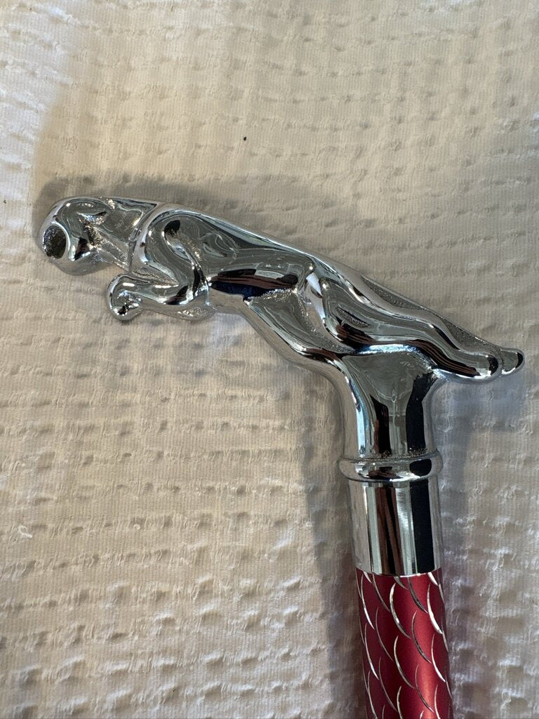 Walking Cane W/ Silver Jaguar Handle- 6X1X35H