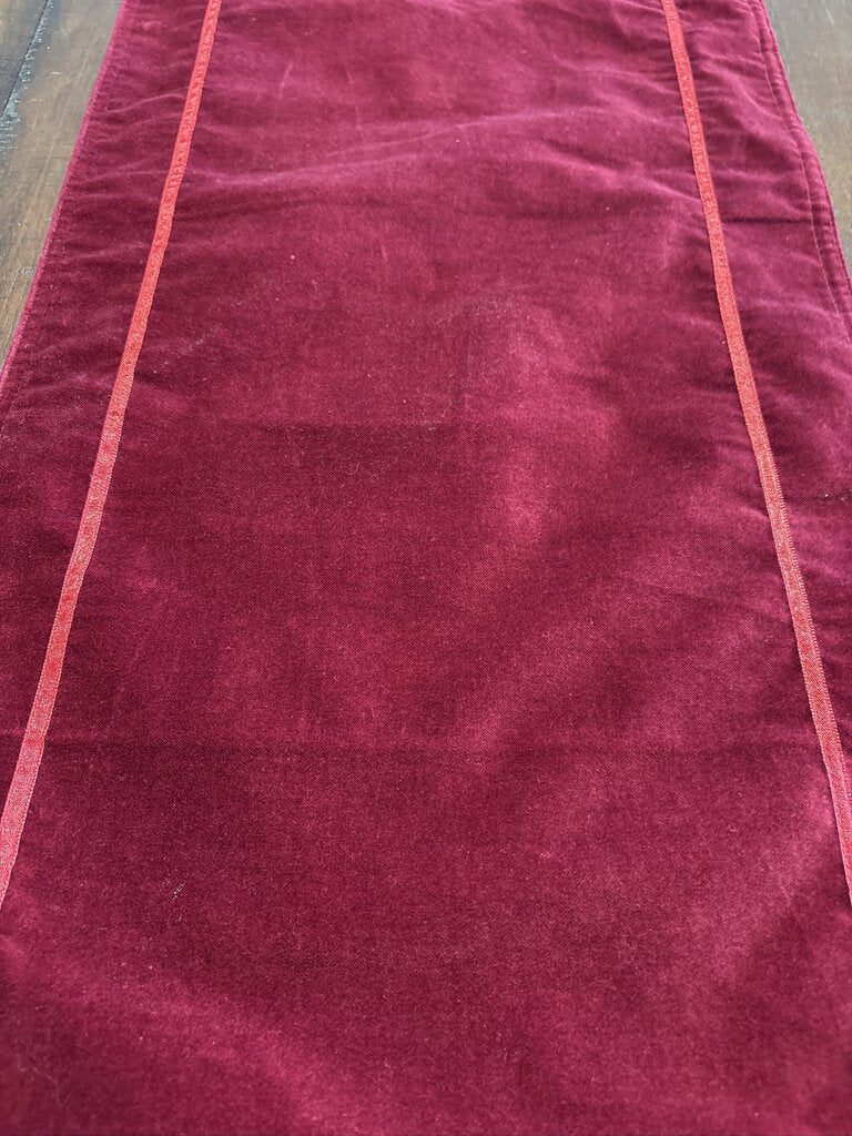 Red Velvet Christmas Table Runner W/ Poinsettias - 13.5X53H