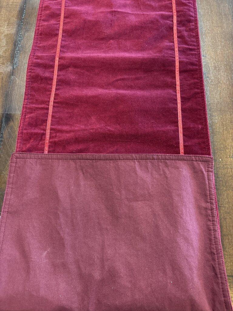 Red Velvet Christmas Table Runner W/ Poinsettias - 13.5X53H
