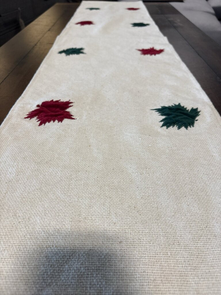 White Velvet Table Runner W/ Fall Leaves- 13X72H