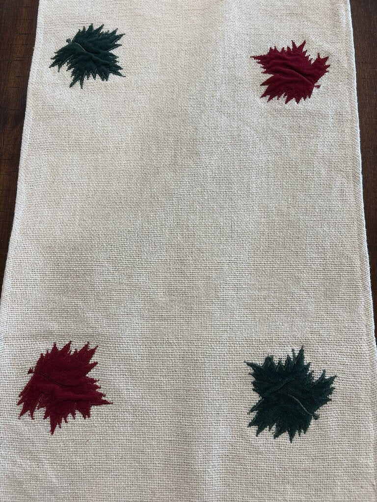White Velvet Table Runner W/ Fall Leaves- 13X72H