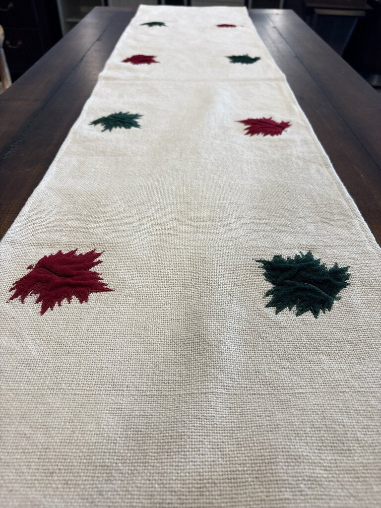 White Velvet Table Runner W/ Fall Leaves- 13X72H