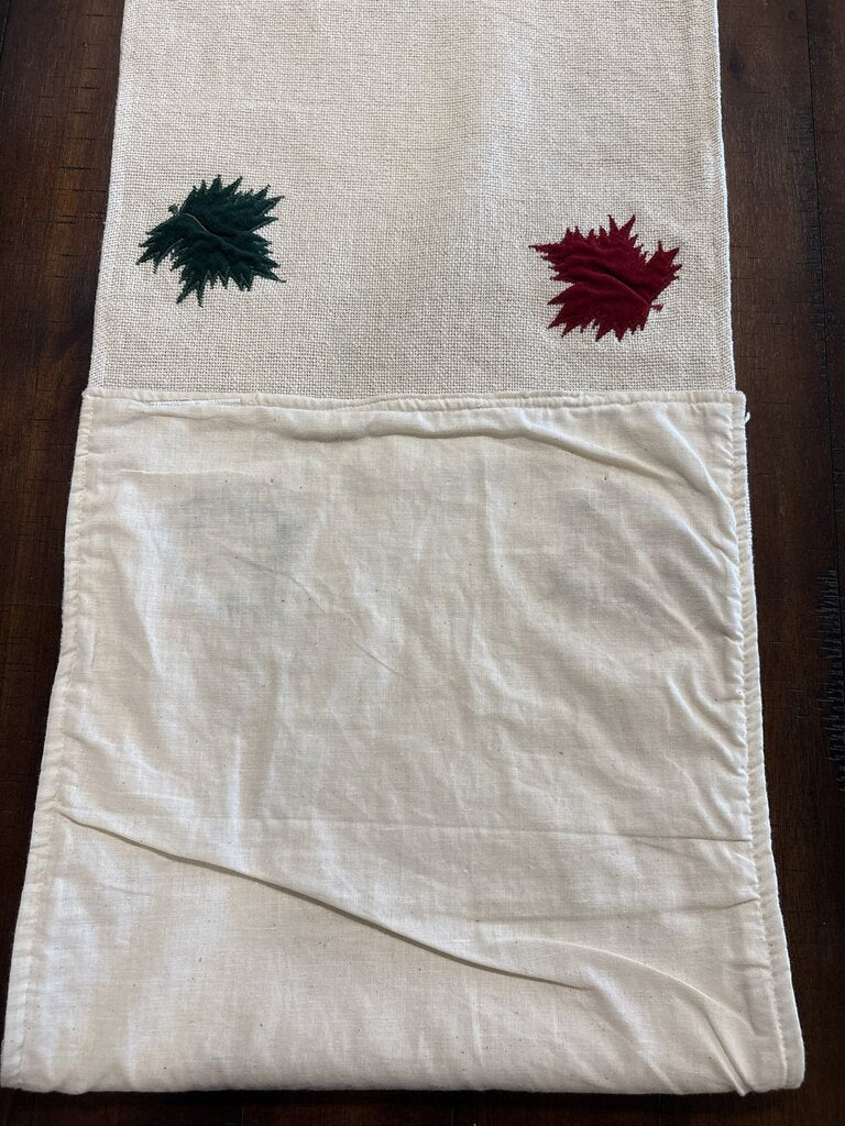 White Velvet Table Runner W/ Fall Leaves- 13X72H