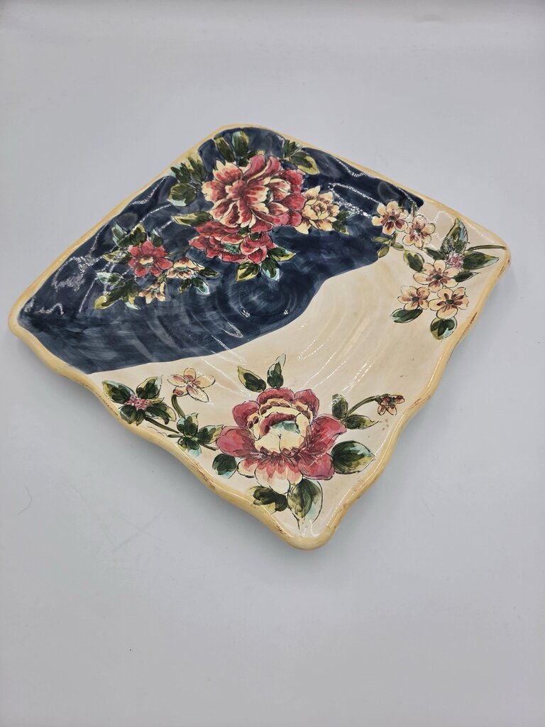 Floral Ceramic Pitcher W/ Cream & Sugar on Platter-4X5X5