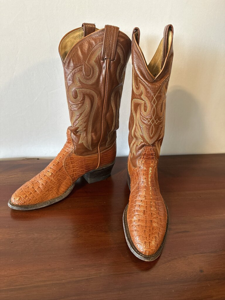Vintage Tony Lama El Rey 5500 Cognac Caiman Tail Cowboy Boots Men's 7.5 D