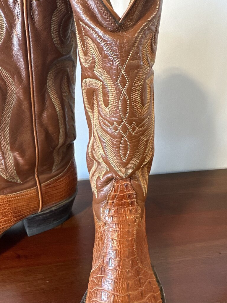Vintage Tony Lama El Rey 5500 Cognac Caiman Tail Cowboy Boots Men's 7.5 D