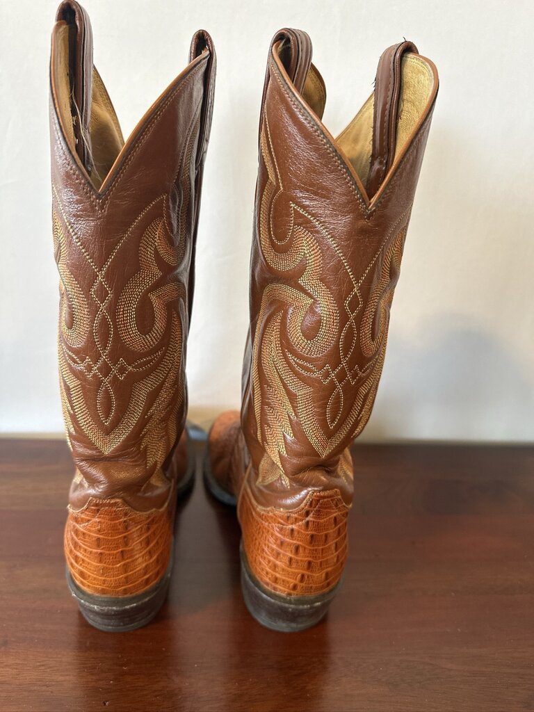 Vintage Tony Lama El Rey 5500 Cognac Caiman Tail Cowboy Boots Men's 7.5 D