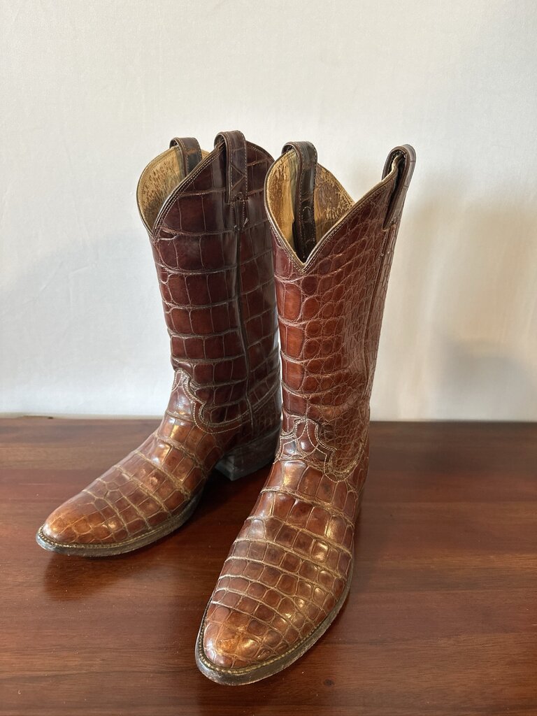 Vintage Justin Full Alligator Belly Cowboy Boots Men's 9.5D Y2462 Y8782 Brown