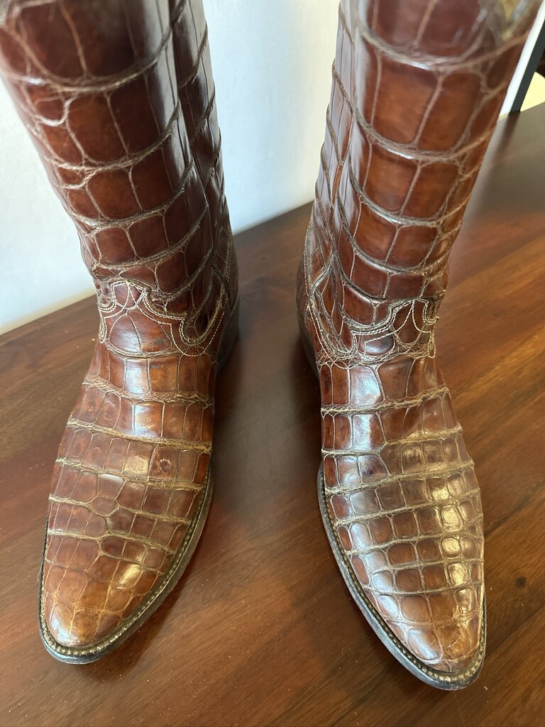 Vintage Justin Full Alligator Belly Cowboy Boots Men's 9.5D Y2462 Y8782 Brown