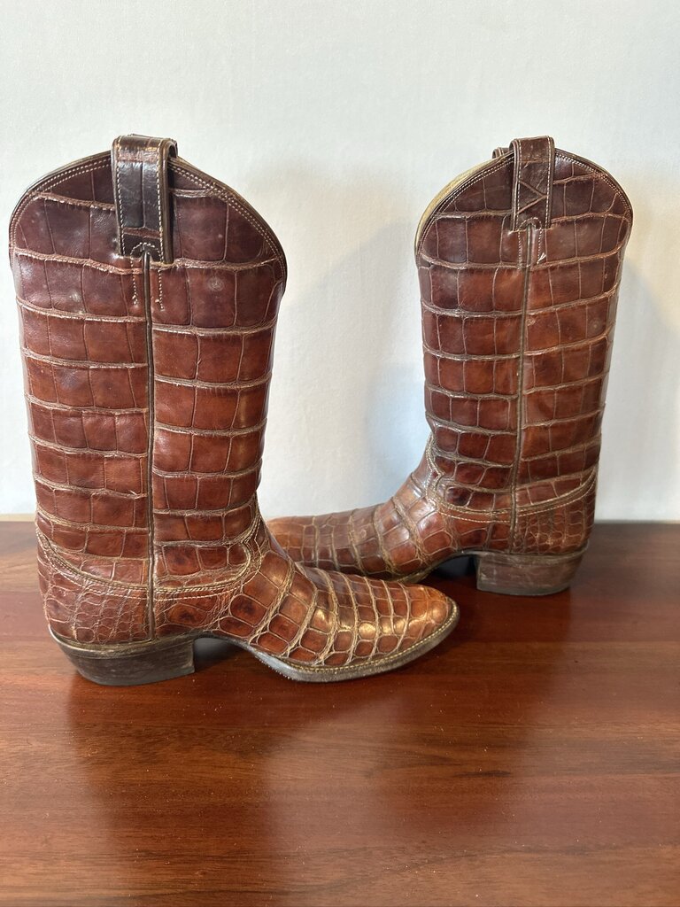 Vintage Justin Full Alligator Belly Cowboy Boots Men's 9.5D Y2462 Y8782 Brown