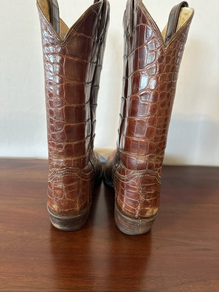 Vintage Justin Full Alligator Belly Cowboy Boots Men's 9.5D Y2462 Y8782 Brown