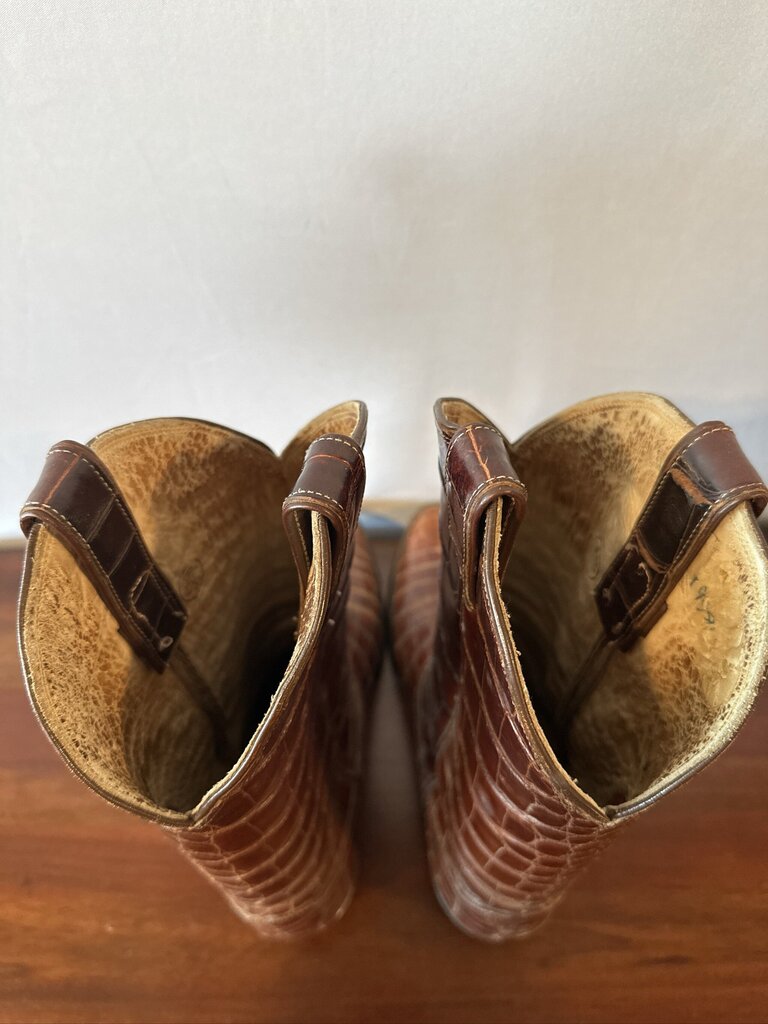 Vintage Justin Full Alligator Belly Cowboy Boots Men's 9.5D Y2462 Y8782 Brown
