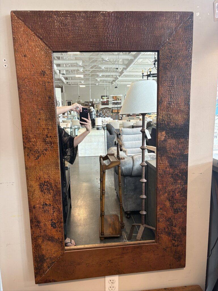 Hammered Copper Wall Mirror- 29X2X47- AS IS