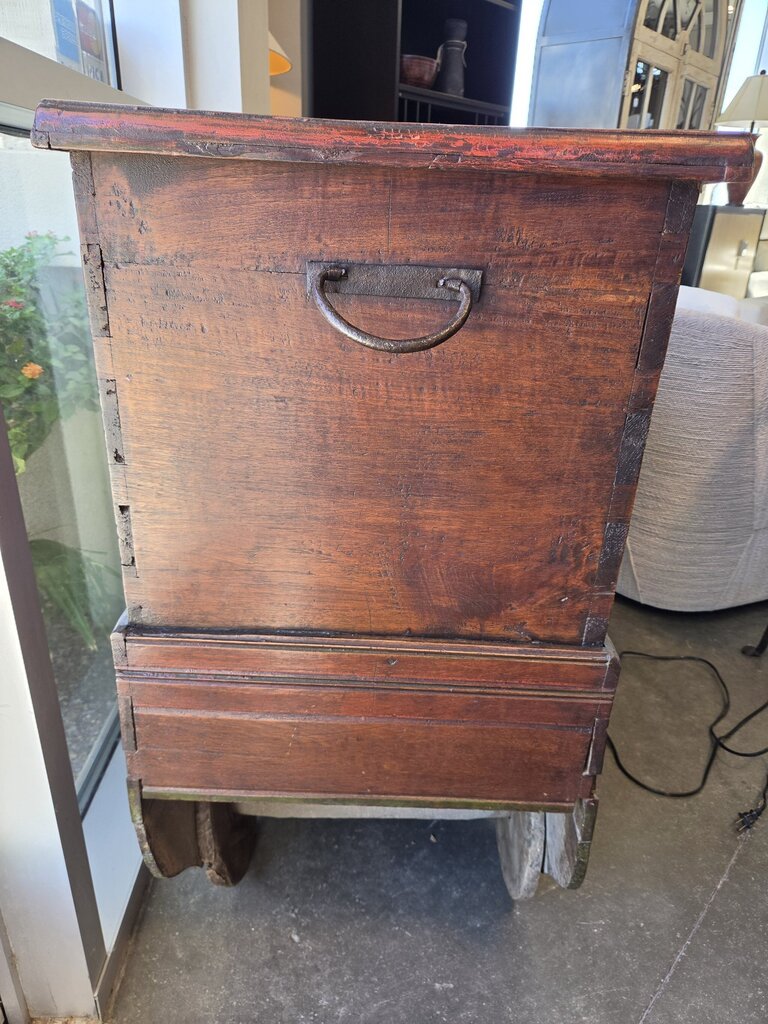 Vintage Carved Wood Chest On Wheels- 50X20X40- AS IS