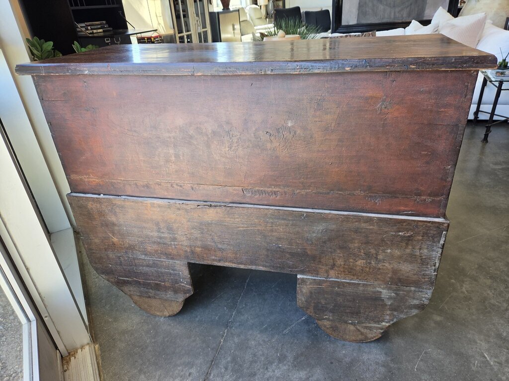 Vintage Carved Wood Chest On Wheels- 50X20X40- AS IS