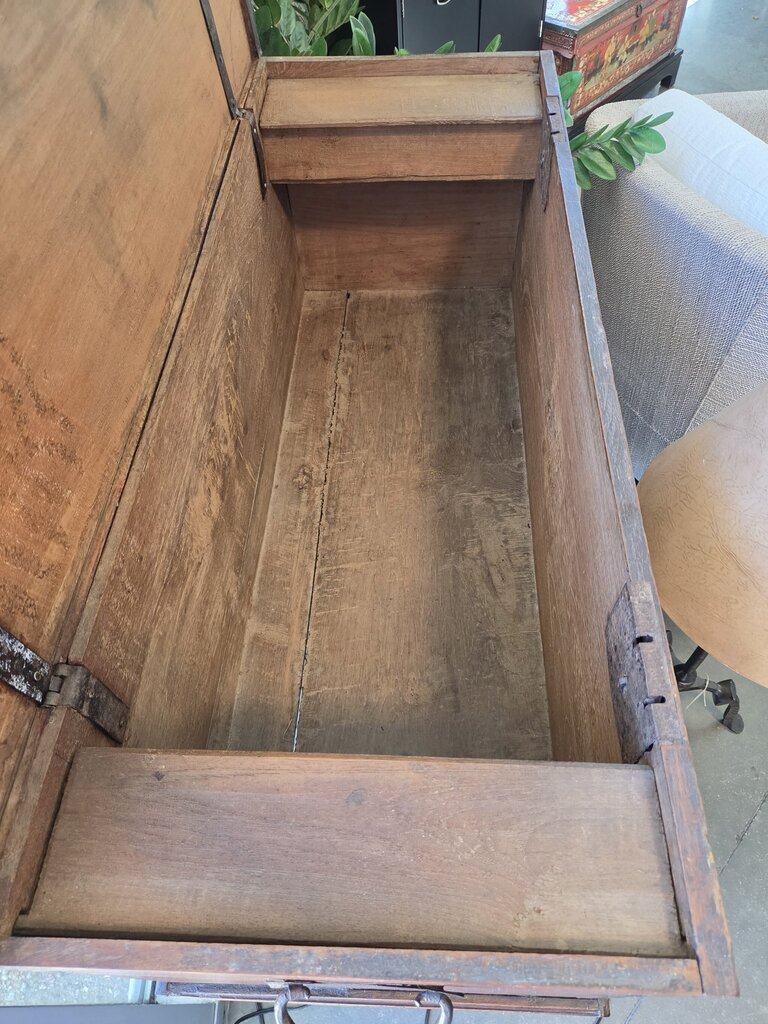 Vintage Carved Wood Chest On Wheels- 50X20X40- AS IS