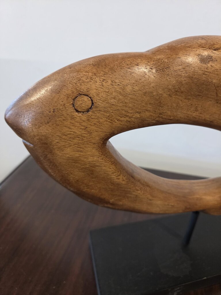 Carved Wood Fish Art On Stand- 18X4X11