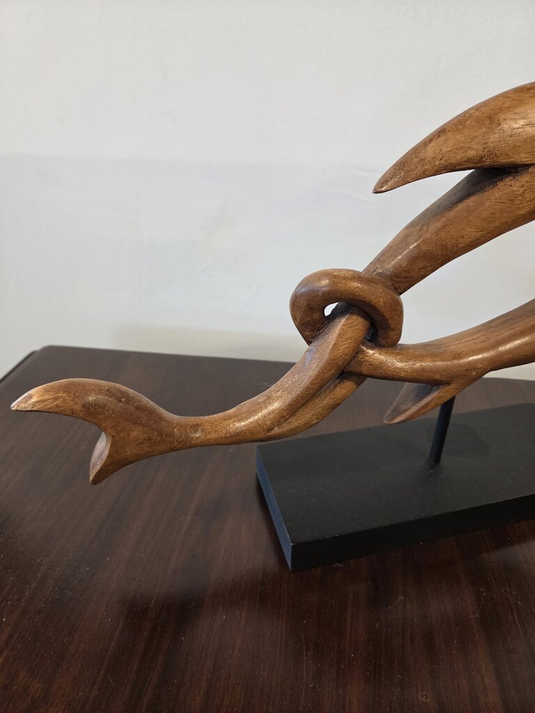 Carved Wood Fish Art On Stand- 18X4X11