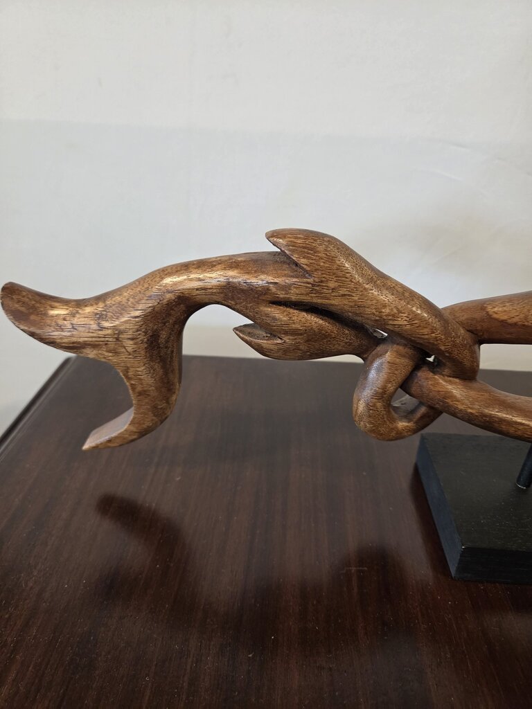 Carved Wood Fish Art On Stand- 23X4X9