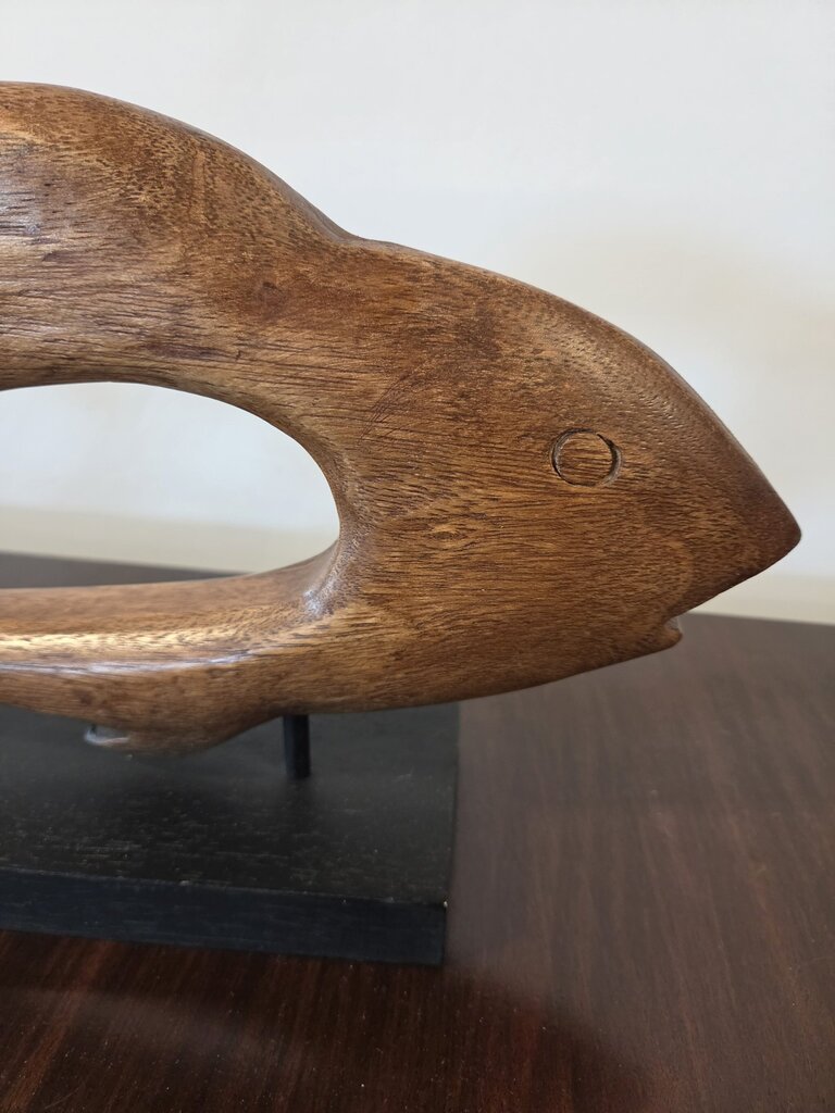 Carved Wood Fish Art On Stand- 23X4X9