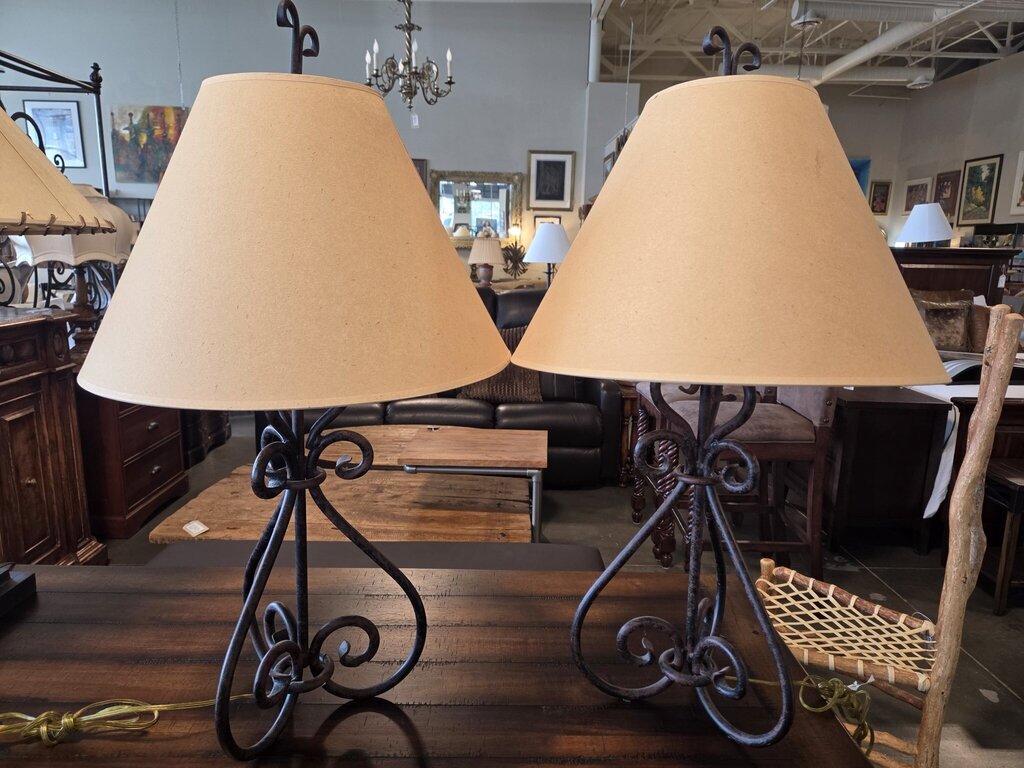 Wrought Iron Twisted Lamps- Pair- 17X17X32H