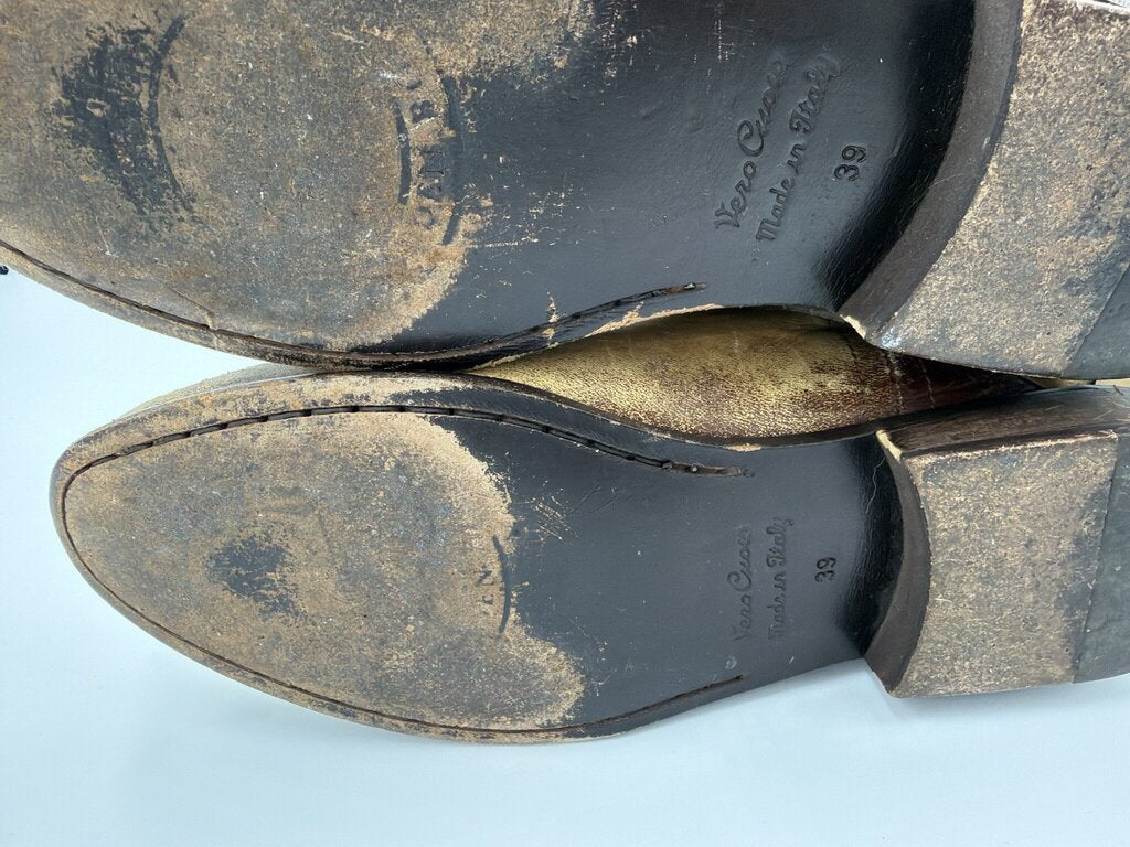 Golden Goose Charlye Distressed Leather Riding Boots Brown EU 39