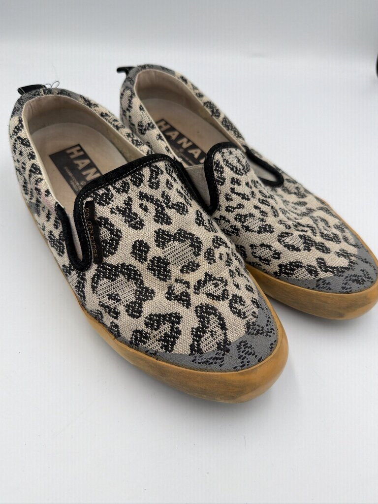 Golden Goose Hanami Leopard Print Canvas Slip-On Sneakers Size 39