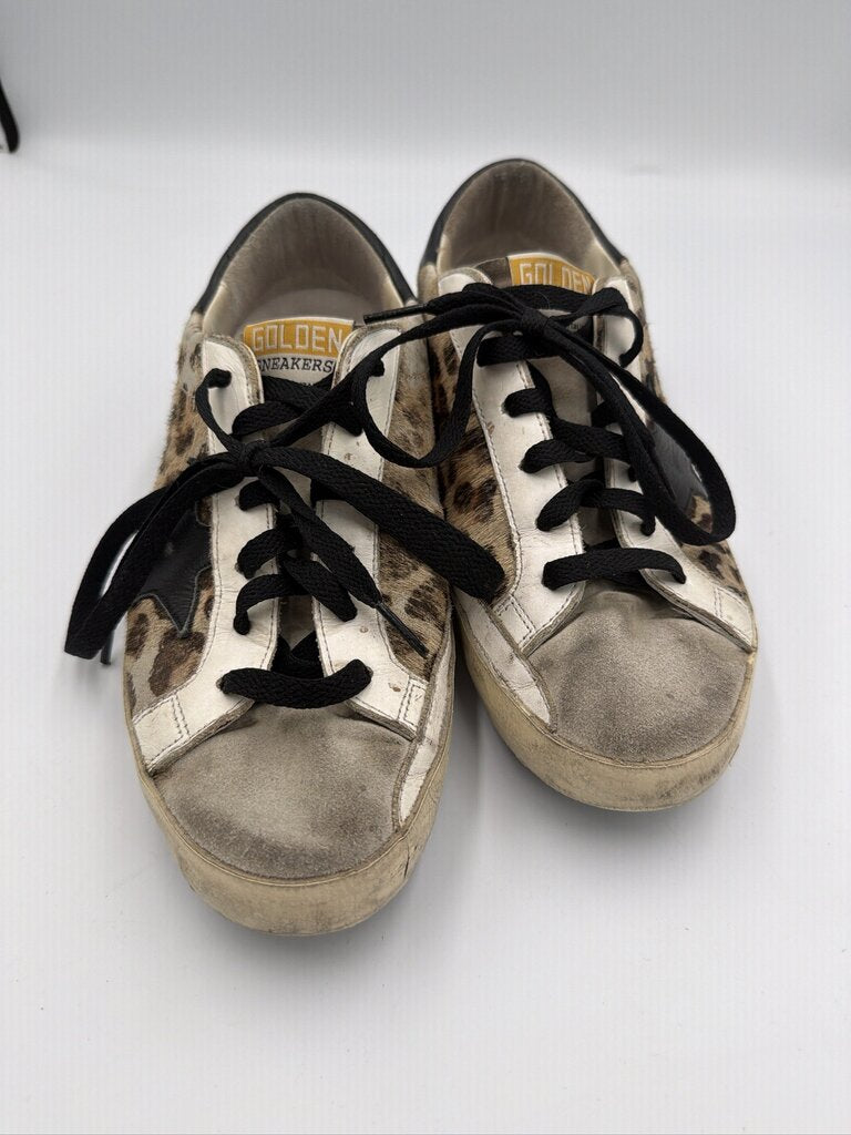 Golden Goose Super-Star Distressed Leopard-Print Calf Hair Sneakers - Size 39