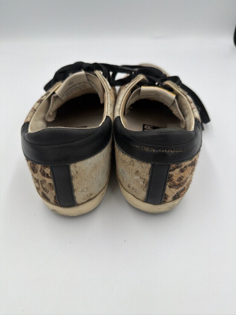 Golden Goose Super-Star Distressed Leopard-Print Calf Hair Sneakers - Size 39
