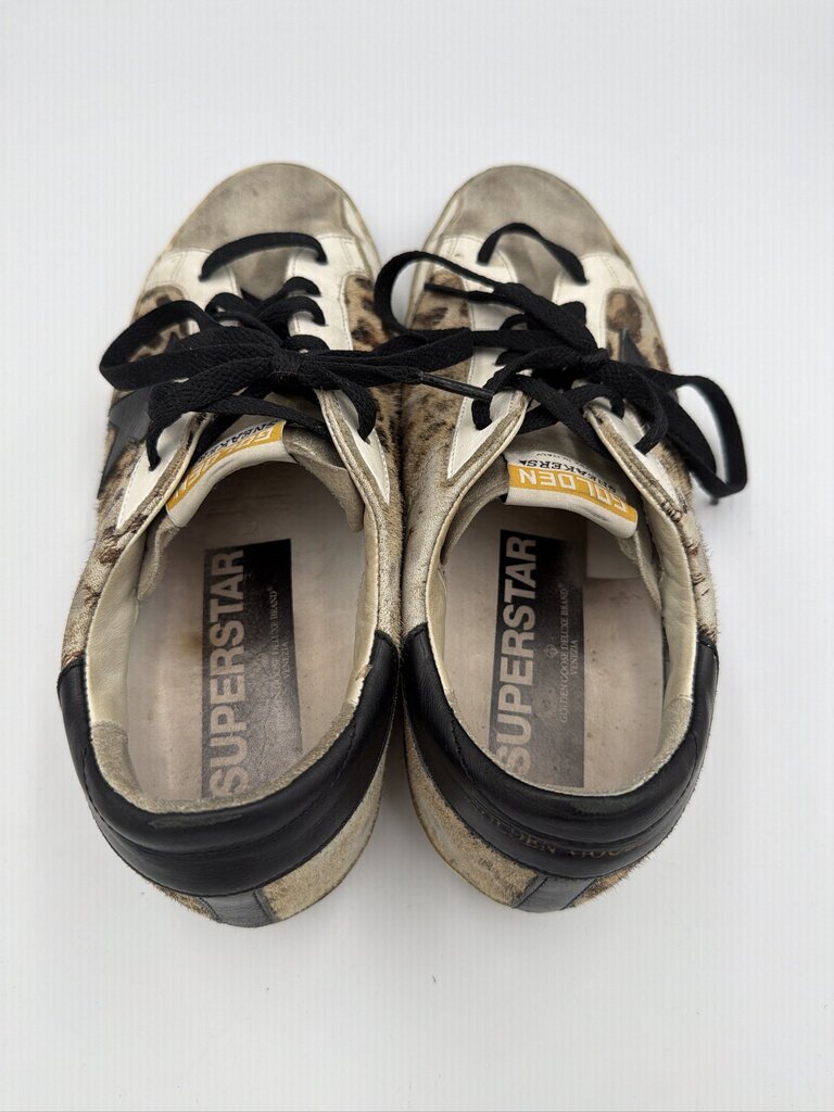 Golden Goose Super-Star Distressed Leopard-Print Calf Hair Sneakers - Size 39