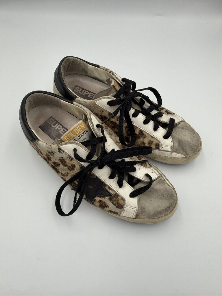 Golden Goose Super-Star Distressed Leopard-Print Calf Hair Sneakers - Size 39