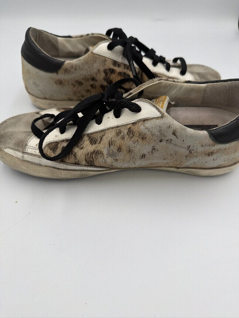 Golden Goose Super-Star Distressed Leopard-Print Calf Hair Sneakers - Size 39