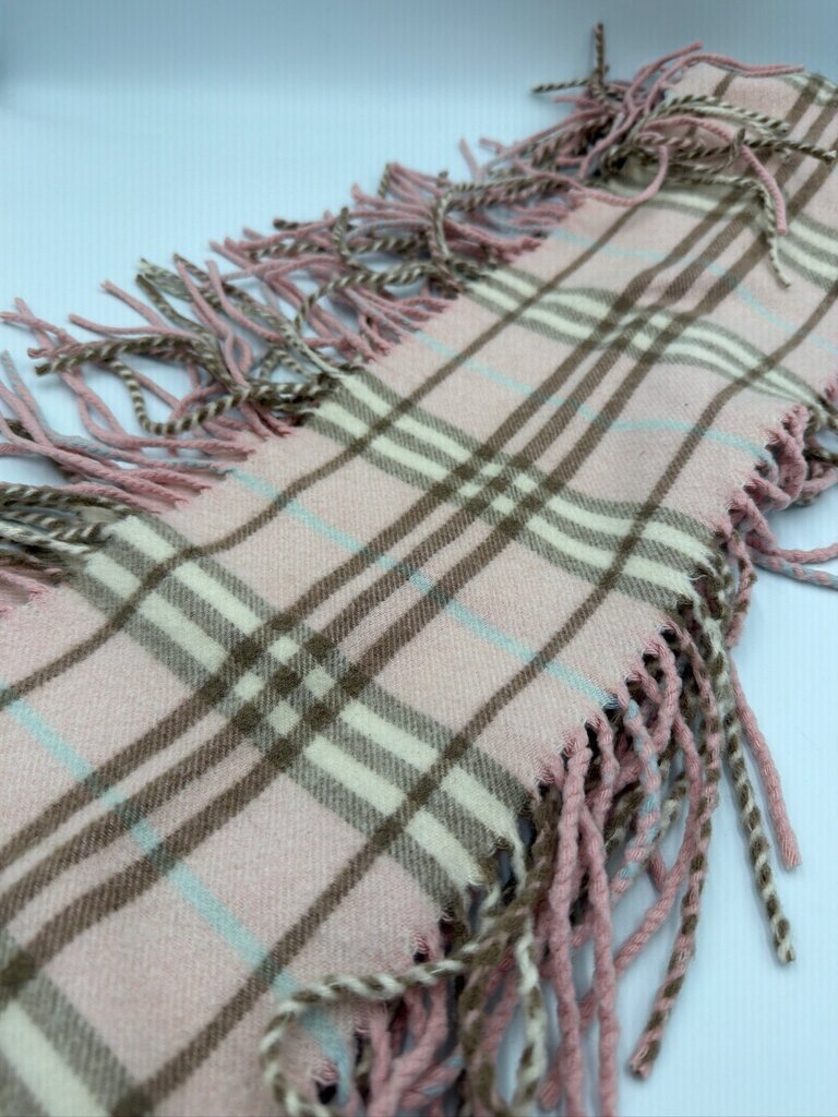 Burberry Vintage Cashmere Nova Check "Happy" Double Fringe Scarf Pink
