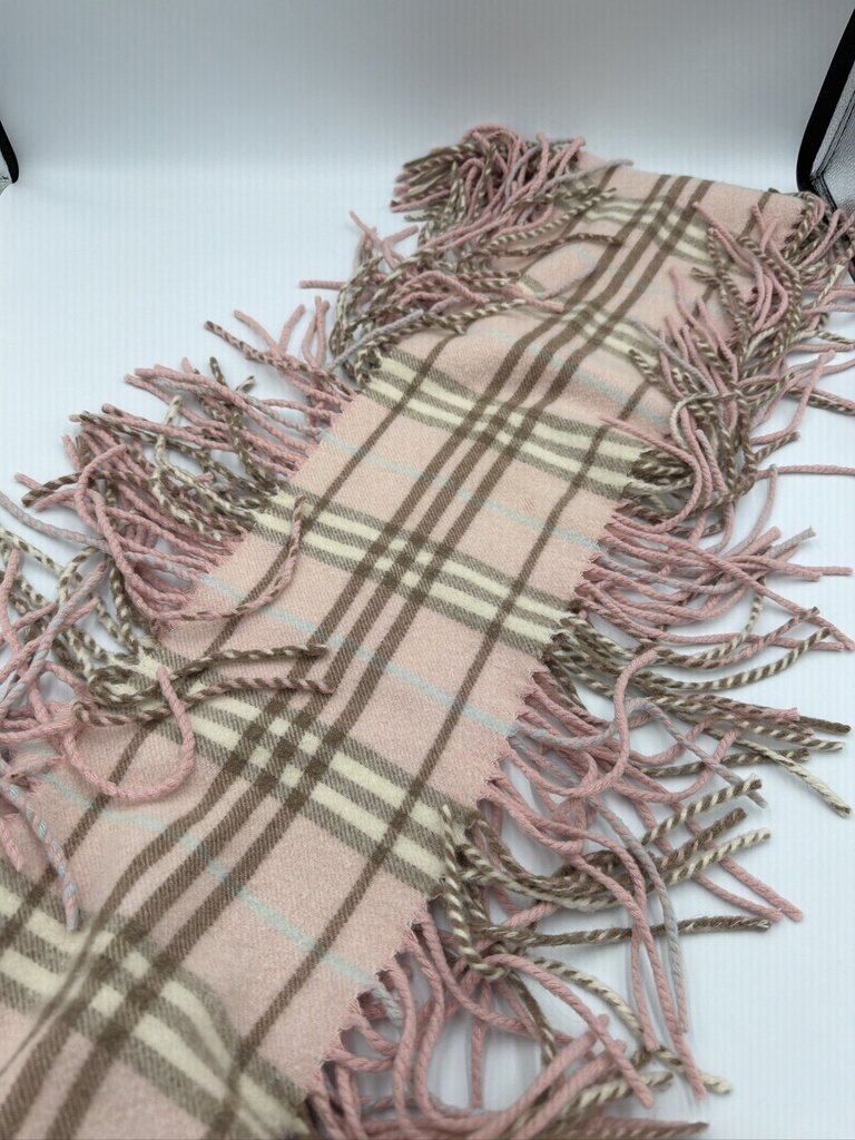 Burberry Vintage Cashmere Nova Check "Happy" Double Fringe Scarf Pink
