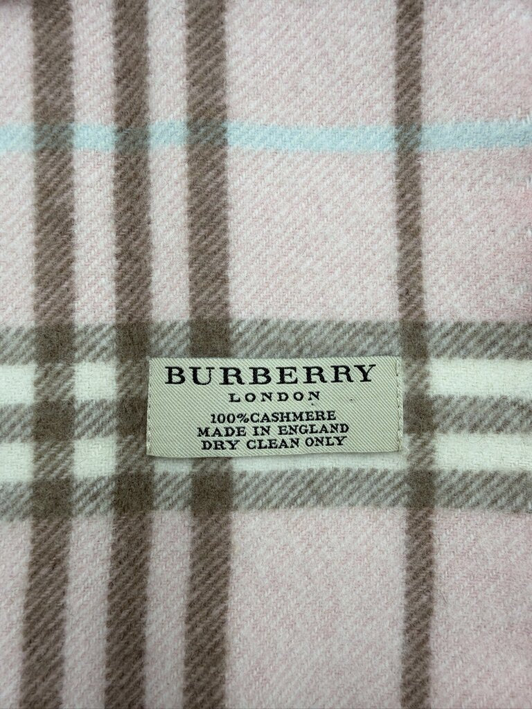 Burberry Vintage Cashmere Nova Check "Happy" Double Fringe Scarf Pink