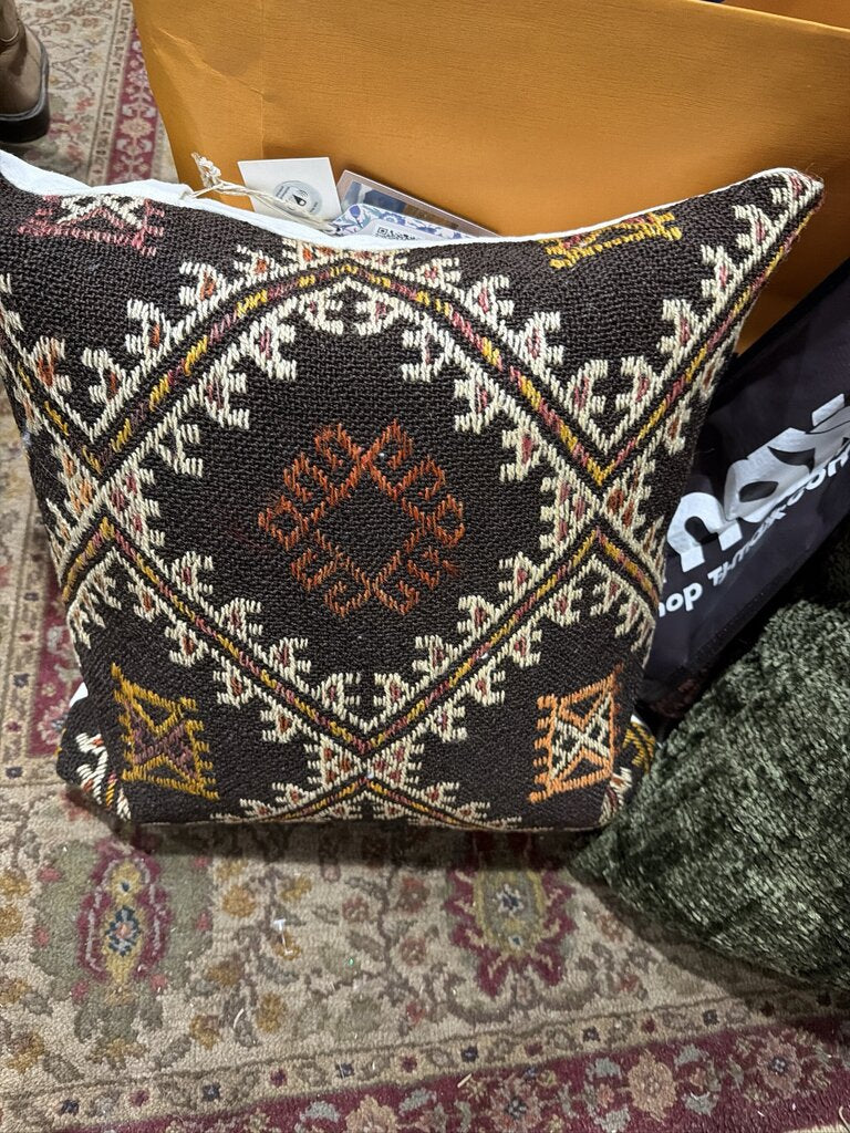 Brown & Cream Kilim Down Pillow- 19X4X19