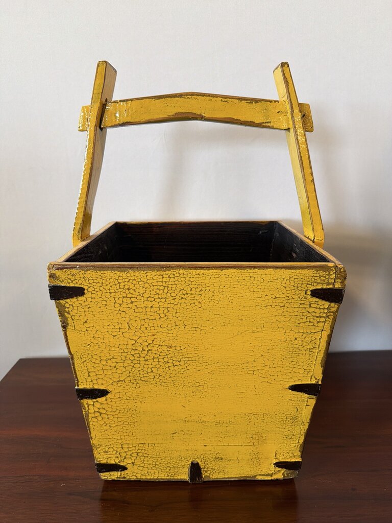 Asian Yellow Wood Bucket W/ Distressed Finish- 15X15X23