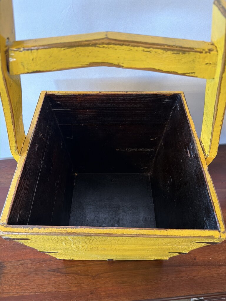 Asian Yellow Wood Bucket W/ Distressed Finish- 15X15X23