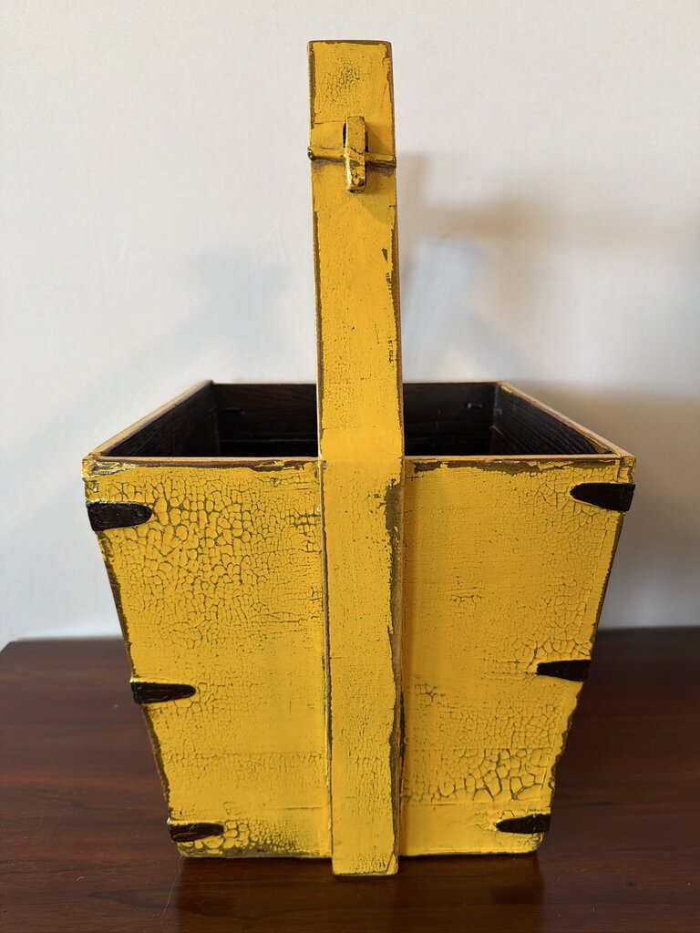 Asian Yellow Wood Bucket W/ Distressed Finish- 15X15X23