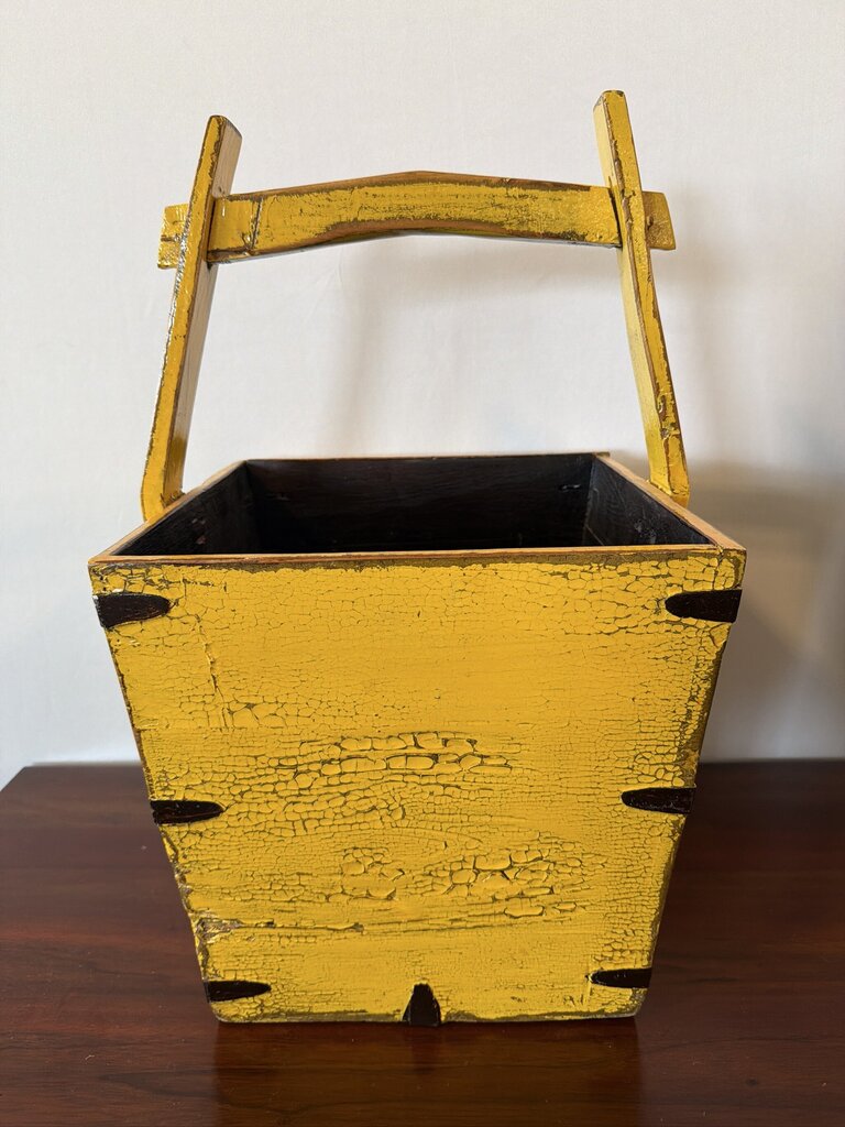 Asian Yellow Wood Bucket W/ Distressed Finish- 15X15X23