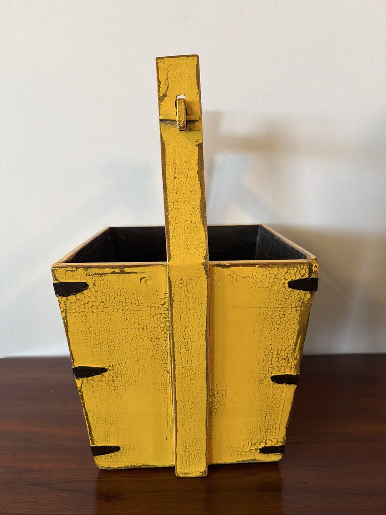 Asian Yellow Wood Bucket W/ Distressed Finish- 15X15X23