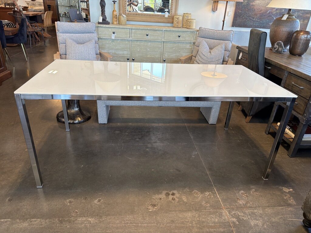 White Glass Dining Table W/ Chrome Legs- 71X33.5X29
