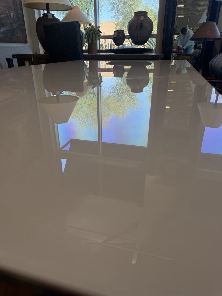 White Glass Dining Table W/ Chrome Legs- 71X33.5X29