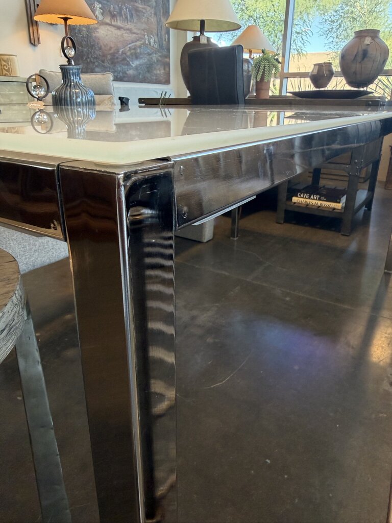 White Glass Dining Table W/ Chrome Legs- 71X33.5X29