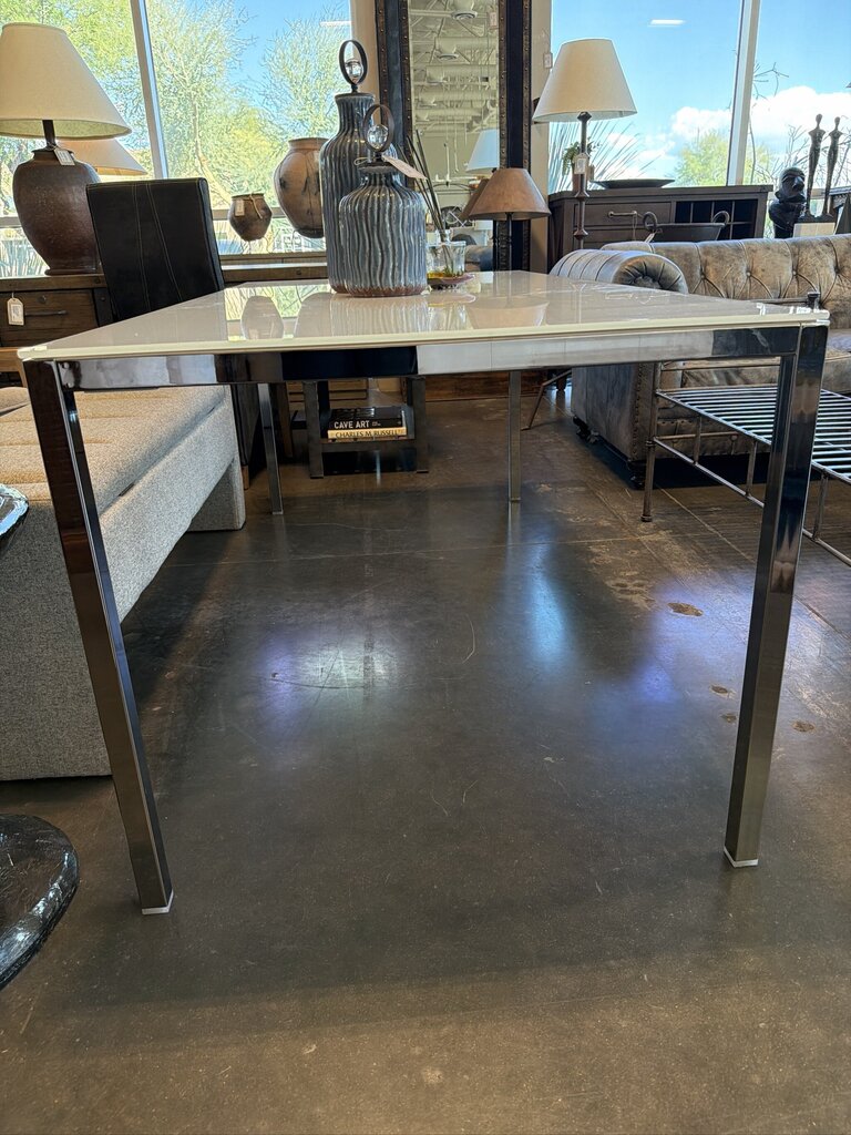 White Glass Dining Table W/ Chrome Legs- 71X33.5X29