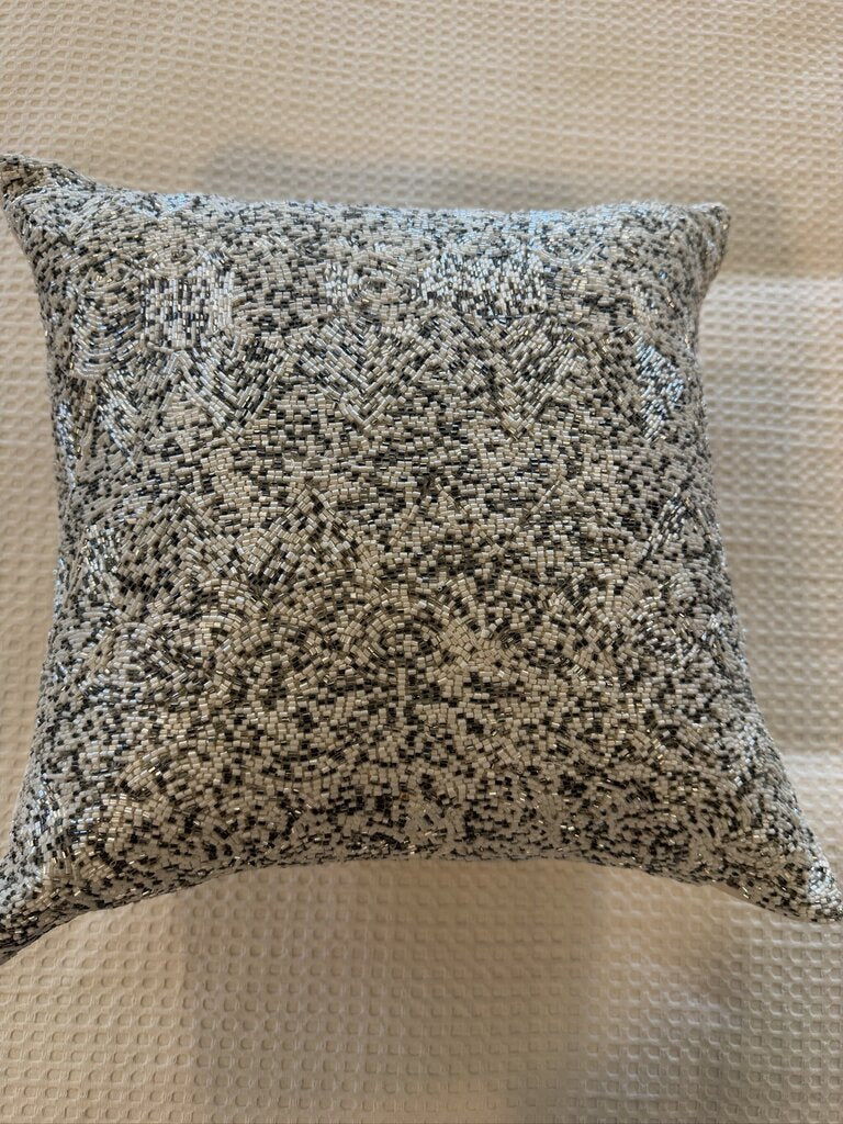 Crate & Barrel Silver & White Beaded Pillow- 15X4X15