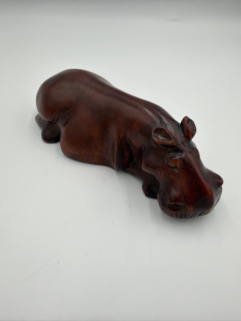 Vintage Hand-Carved African Wood Hippopotamus Sculpture