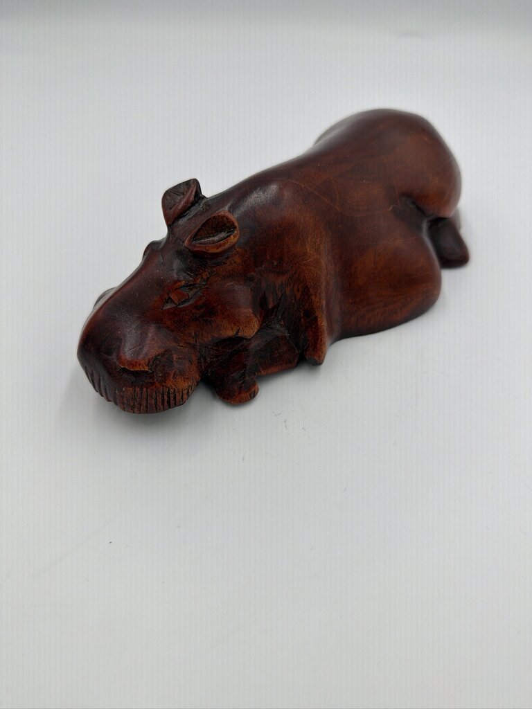 Vintage Hand-Carved African Wood Hippopotamus Sculpture