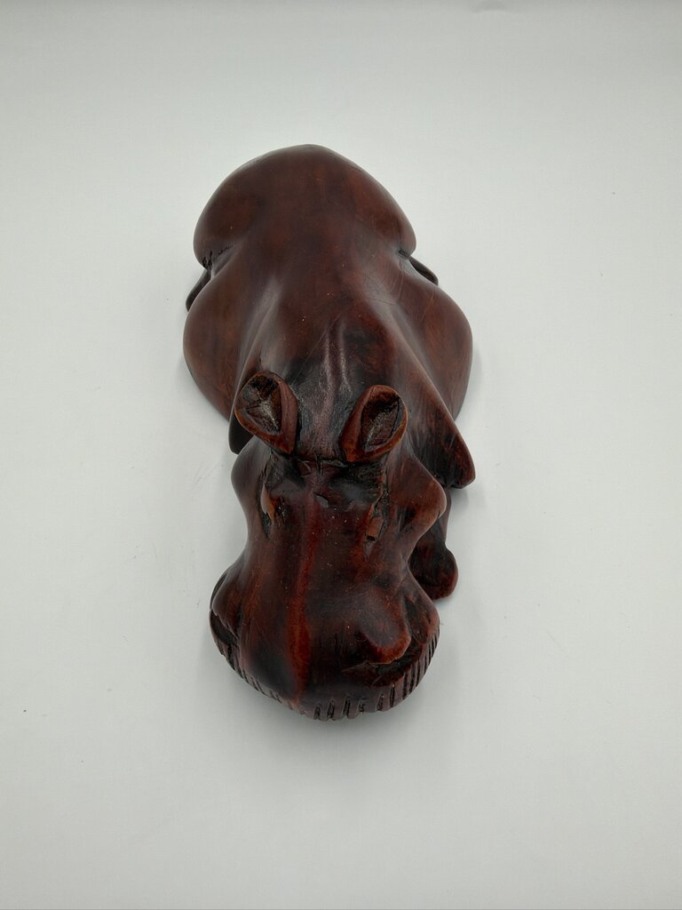 Vintage Hand-Carved African Wood Hippopotamus Sculpture