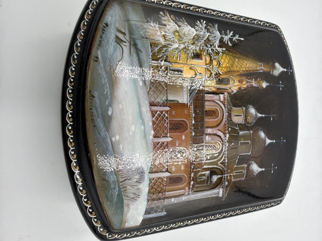 Vintage 1993 Fedoskino Russian Lacquer Box by Mikhail Prokofiev - "Winter" Landscape